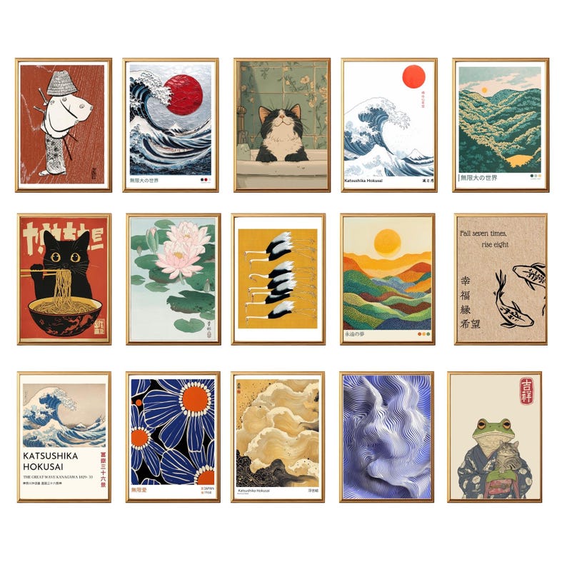 Japanese Wall Art Set of 50 Print, Japandi Wall Art, Japanese Art, Japandi Art, Gallery Wall Set, Digital Prints