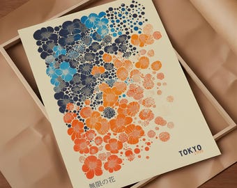 Japanse bloemenkunstposter: Abstracte bloemenposter met stippen (digitale download)