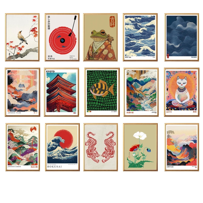 Japanese Wall Art Set of 50 Print, Japandi Wall Art, Japanese Art, Japandi Art, Gallery Wall Set, Digital Prints