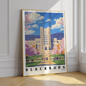 Virginia Tech Campus Travel Print Wall Art, Blacksburg - Virginia City Print, Virginia Tech Campus Travel Gift digital poster, campus poster