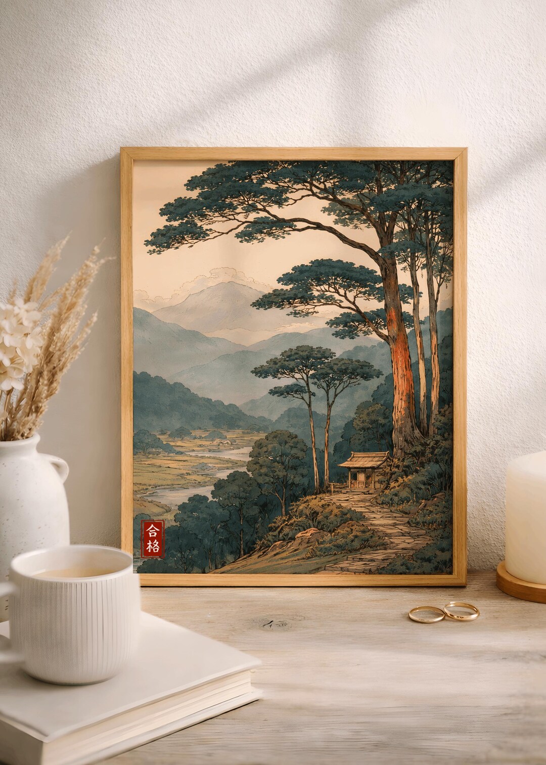 Vintage Japanese Forest Poster, Tranquil Mountain Landscape Wall Art ...