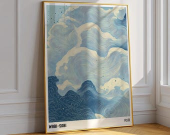 Blue Waves Japandi Art Print: Wabi Sabi Japanese Poster (PDF)