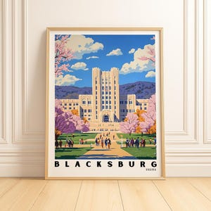 Virginia Tech Blacksburg Poster, Campus Landscape Art Print, Travel Wall Art