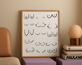 Feministyczny plakat z grafiką piersi, minimalistyczny wydruk promujący pozytywne ciało, nowoczesny wydruk ścienny