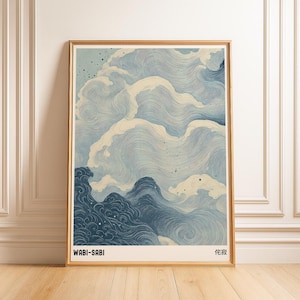 Blue Waves Japandi Wall Art Print, Japanese Wall Art, Wabi Sabi Wall Art, Japanese Poster, Printable Wall Art