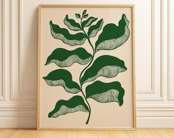 セージグリーンの植物画：モダンでミニマルな花柄アート（PDFおよびJPGデジタルダウンロード、20×28インチ）