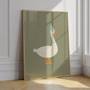 Silly Goose Wall Art - Cute Farm Animal Nursery Decor, Sage Green Goose Poster, Printable Room Art for Kids Digital Download, Printable Art