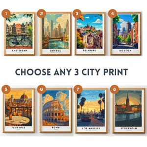 Conjunto personalizado de 3 impresiones de ciudades, arte mural personalizado, descarga digital, cuatro ubicaciones a elegir, póster de viaje, pósteres de paisajes urbanos (tamaño A2, A3, A4, A5)