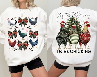 PNG de pollo navideño, PNG de coqueta de pollo navideño con lazo, PNG de granja navideña, PNG de pollo navideño de moda, PNG de amante de las mamás gallinas