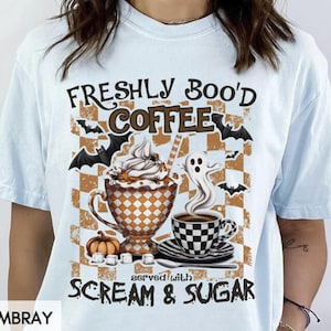 Freshly Boo’d Coffee PNG, Halloween Coffee Shirt Design, Trendy Spooky Sublimation, Cute Ghost Fall PNG Download