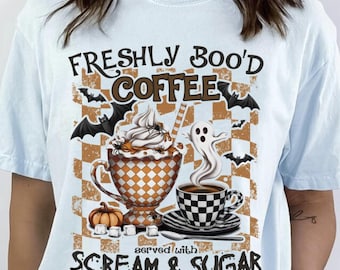 Freshly Boo’d Coffee PNG, Halloween Coffee Shirt Design, Trendy Spooky Sublimation, Cute Ghost Fall PNG Download