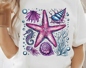 Preppy Starfish PNG, Summer Vibes Png, Beach, Coastal, Summer Brushstroke Png, Summer Coquette Png, Clam, Digital Design, Tropical, Hawaii