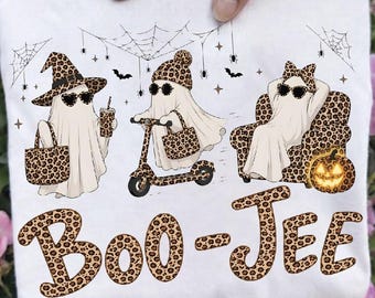 Boo Jee Leopard Print Ghost PNG, Halloween Coffee Ghost Shirt Design, Boujee Ghost PNG, Cute Spooky Season Digital Download