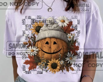 floral fall smiley face Png, Fall Png, Fall pumpkin Sublimation png, Thanksgiving png, Autumn png, Fall shirt, Pumpkins, boho png,floral png