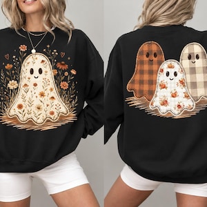 Vildblomsspöke PNG, blommigt spöke PNG, sött Halloween-spöke, lapptäckesspökedesign, kokett höstspöke, höstspöke, vintage Halloween