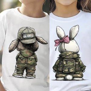 Conejito de Pascua camuflaje PNG, Conejito cazador de huevos PNG, Conejito camuflaje PNG, Conejito con sombrero al revés, Pascua retro PNG, Nombre de Pascua para niño, Felices Pascuas imagen 1