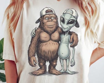 Bigfoot and UFO Png, Funny Alien Encounter Png, Funny Bigfoot And UFO Png, Alien Png