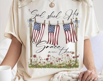 Retro God Shed His Grace On Thee Png, 4th Of July Christian Png, Faith and Freedom Png, Independence Day Png, Jesus Png, Patriotic Png