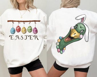 Easter Mallard Bunny Ears, Easter Eggs PNG, Easter Goose PNG, Cute Bunny Goose Clipart, Funny Egg Goose Design, Spring Flower Goose PNG