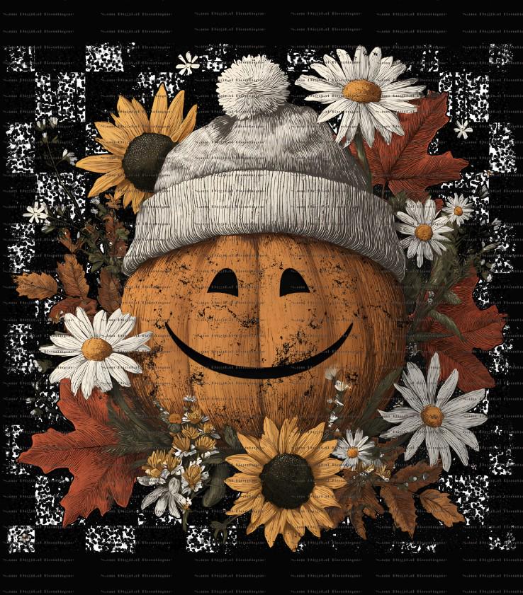 Floral Fall Smiley Face Png, Fall Png, Fall Pumpkin Sublimation Png ...
