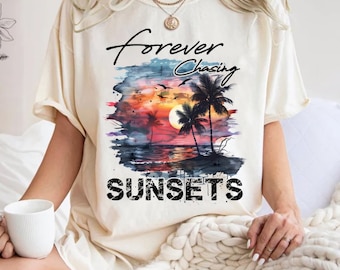 Für immer jagen Sonnenuntergänge png, Sonnenuntergänge png, Sommer png, Sonnenuntergang Strand png, für immer jagen png, Familienurlaubsgeschenk, Mädchen Reise Shirts
