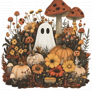Retro Floral Ghosts Png, Vintage Ghost Png, Ghosts with Flowers PNG, Cute Halloween Ghosts Png, Spooky Season PNG, Boujee ghost, Spooky Vibe