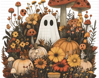 Retro Floral Ghosts Png, Vintage Ghost Png, Ghosts with Flowers PNG, Cute Halloween Ghosts Png, Spooky Season PNG, Boujee ghost, Spooky Vibe