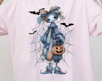 Retro Halloween Blue Denim Png, Trendy Patchwork, gruseliger Geist Png, Süßer Boo Geist, Kokette Png, Herbst Kürbis Png, Gruselige Jahreszeit Png