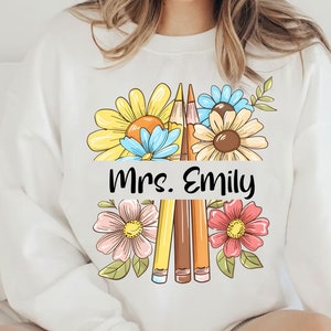 Custom name Teacher Png, Pencil Flower Name Frame Png, , Personalized Teacher png, Teacher&#39;s Day png, gif for teacher png,