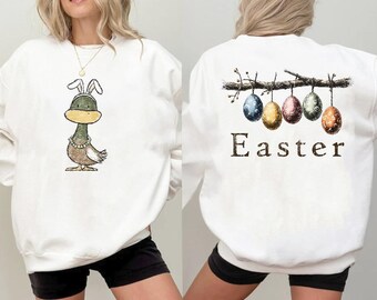 Easter Mallard Bunny Ears, Easter Eggs PNG, Easter Goose PNG, Cute Bunny Goose Clipart, Funny Egg Goose Design, Spring Flower Goose PNG
