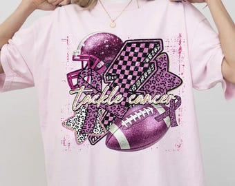 Tackle Cancer Png, Pink Football Cheer Sublimation, Breast Cancer Awareness Png, Football Breast Cancer PNG, Pink Coquette Ribbon Png