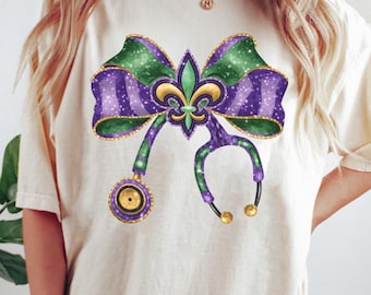 Enfermera Mardi Gras Coquette Bow Png, Mardi Gras Png, Mardi Gras Coquette, Enfermera mardi gras png, Enfermera mardi Diseño de sublimación