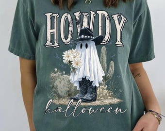 Halloween-Cowboy-Geist (PNG), Western-Halloween-Cowgirl (PNG), „Howdy Halloween“-Shirt (PNG), Cowboy-Geist „Boo“ (PNG), Halloween-Sublimationsdesign