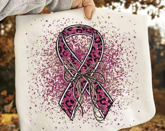 Breast Cancer Ribbon Png, Breast Cancer Png, Pink Ribbon Splatter Png, Breast Cancer Awareness Png, Faux Glitter Png, Leopard Ribbon Png