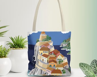 Colorful Cinque Terre Italy Coastal Cliffside Village Canvas Tote Bag Mediterranean Beach Travel Gift