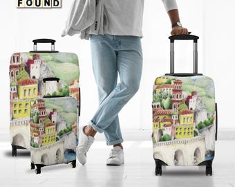 Italian Theme Luggage Cover Stretchy Protective Suitcase Wrap Travel Bag Protector