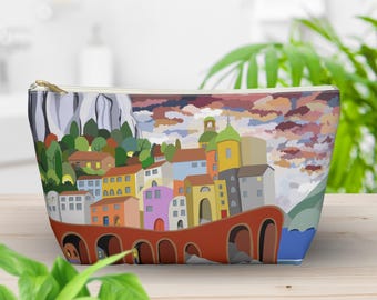 Italian Theme Makeup Bag | Amalfi Style Cosmetic Organizer | Birthday Gift for Her Travel Pouch