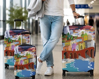 Italian Theme Stretchy Luggage Cover | Stylish Suitcase Protector for Travel, Carry On & Checked Bags