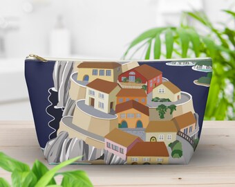 Cinque Terre Italy Coastal Cliff Village Accessory Pouch | Mediterranean Travel Makeup Zipper Bag Gift