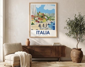 Amalfi Coast Travel Poster – Retro Italian Coastal Art (Giclée Print)