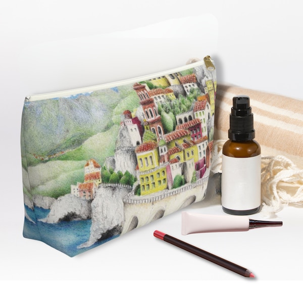 Makeup bag Italian theme cosmetic bag or travel accessory pouch, multipurpose gift for her purse organizer, pencil case, travel essentials.