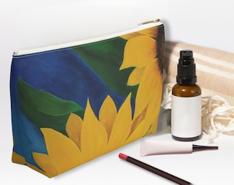 Makeup bag sunflowers cosmetic bag or travel accessory bag, multipurpose birthday gift for her Mother's Day for purse or travel essentials.
