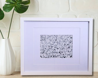 Framed black and white floral wall art. Original abstract floral doodle in black and white. Hallway, kitchen, bedroom, livingroom wall art