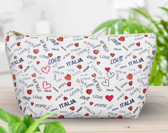 Love Italia Pattern Accessory Pouch | Italian Travel Cosmetic Bag Zipper Toiletry Gift
