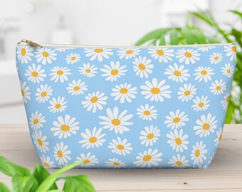 White Daisy Floral Makeup Bag | Zipper Cosmetic Pouch for Travel & Gifts