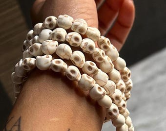 Skull Beads Necklace, Skull Prayer Beads, Gothic Beaded Necklace, Spiritual Skull Jewelry, Boho Statement Necklace, Unisex Gift