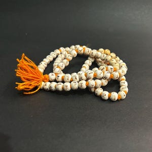 Tulsi Japa Mala with Hare Krishna Hare Ram Inscription | 108 Beads Chanting Mala | Tulsi Prayer Beads | Vaishnav Jap Mala | Kirtan Beads
