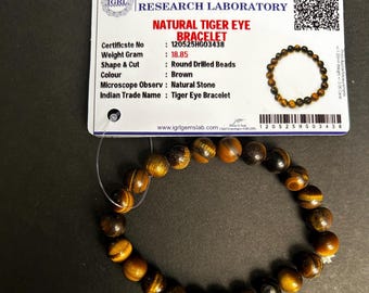 Real Tiger Eye Stone Bracelet with Certificate – Unisex Crystal Jewelry