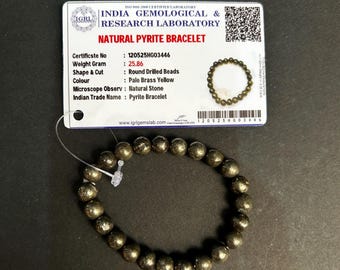 Natural Pyrite Crystal Bracelet: Unisex Wealth Stone with Authenticity Certificate