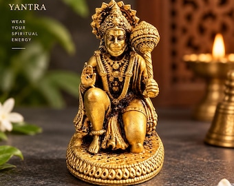Brass Hanuman Statue: Hindu Pooja Idol for Strength & Protection